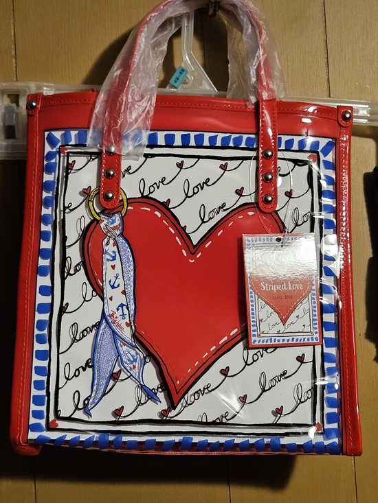 Brighton Handbags - Brighton Striped Love Red Heart Tote Bag - Women